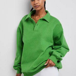 TNA Cozy Fleece Boyfriend Polo Sweatshirt
